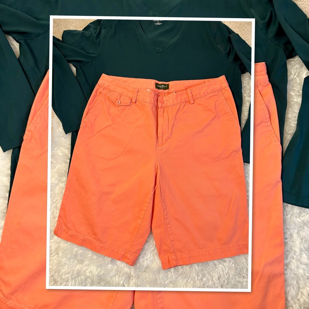 EDDIE BAUER WOMENS TANGERINE CARGO SHORTS 14